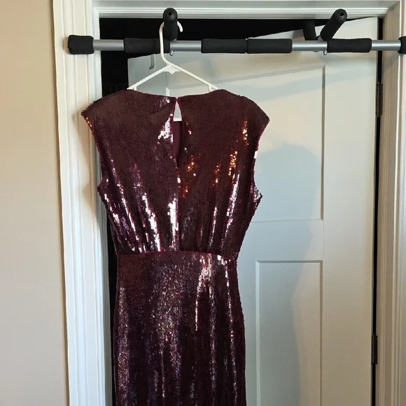 Express Sequin Midi Dress in Rich Burgundy - Picture 6 of 7